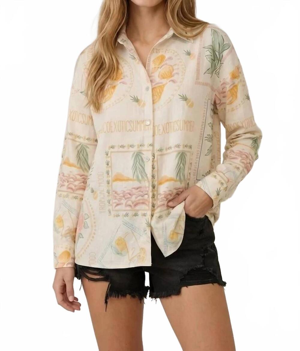NEW DOE AND RAE tropical flowy button-up top in white